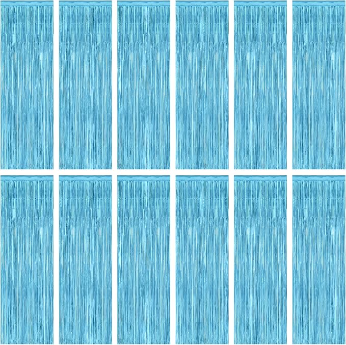 12 Pack Party Decorations, 3.28 FT x 7.05 FT Sky Blue Curtains, Metallic Party by ZATAYE