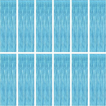12 Pack Party Decorations, 3.28 FT x 7.05 FT Sky Blue Curtains, Metallic Party by ZATAYE