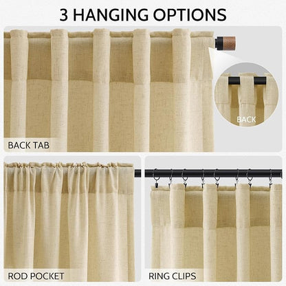Cream Yellow Curtains 96 Inch Length 2 Panels Set - Image 2