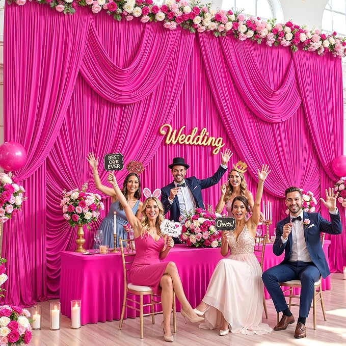 8 Panels Hot Pink Backdrop Curtains - Image 2