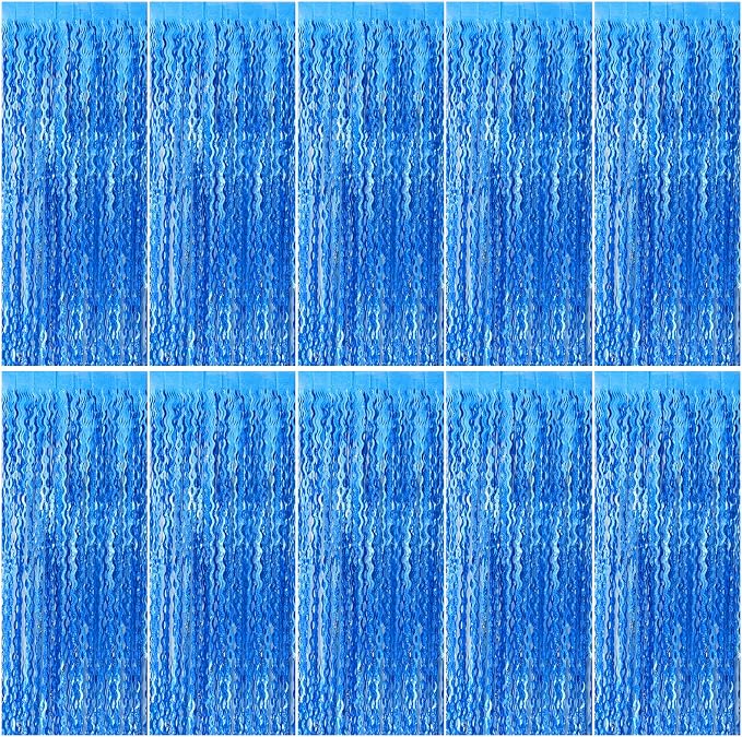 Blue Backdrop Wavy Tinsel Foil Fringe Curtains by BOMSI