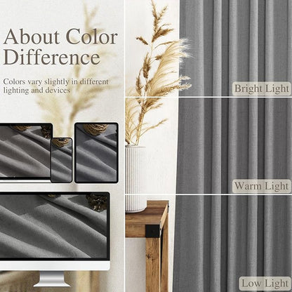 Dark Grey Linen Extra Long Curtain 108 Inches Long 2 Panels Set Back Tab Drapes - Image 3