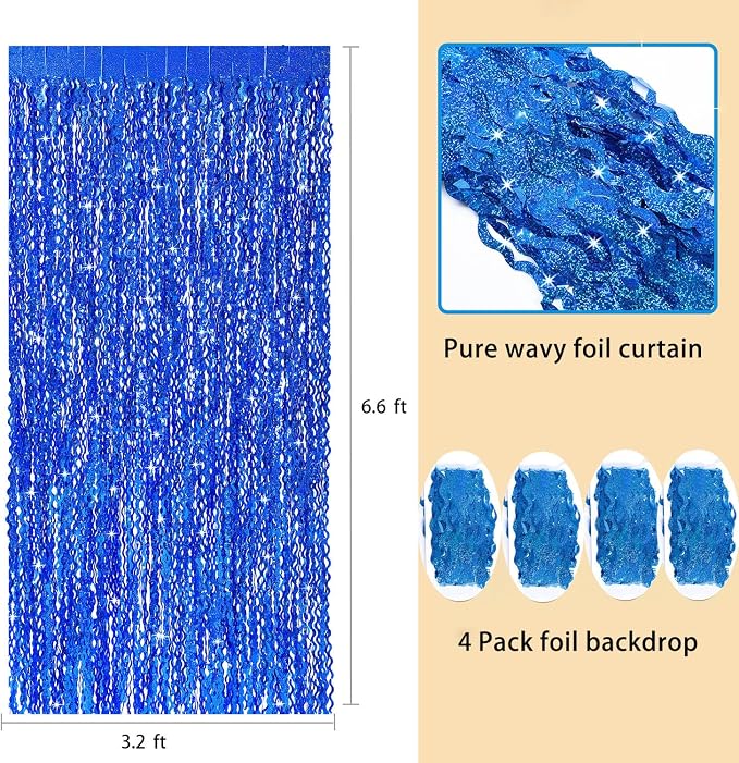 4 Pack Navy Blue Wavy Foil Fringe Curtains Party Decorations - Image 3