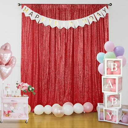 Sugargirl Red Sequin Backdrop Curtain 8FTx8FT Glitter Red Background Drapes - Image 7