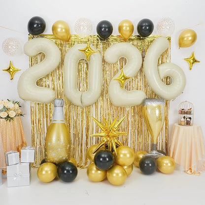 Cream White 2026 Balloons, 40 Inch Number 2026 Nude White Foil Balloons Gold - Image 3