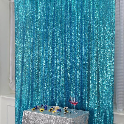Poise3EHome 6FT x 8FT Turquoise Sequin Photography Backdrop Curtain - Image 2