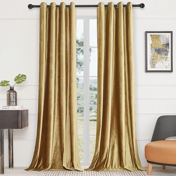 BULBUL Velvet Gold Blackout Curtains 102 inch Long - Image 5