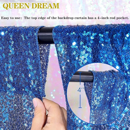 Royal Blue Backdrop Curtain Panels 2 Pieces 2ftx8ft Sequin Party Background | - Image 3
