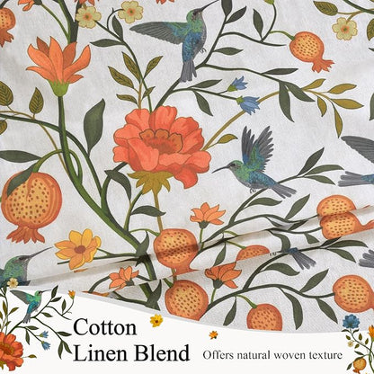 White Floral Linen Curtains, Boho Whimsical Bird Print Curtains - Image 5