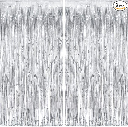 Silver Streamers Metallic Party Backdrop by GREATRIL