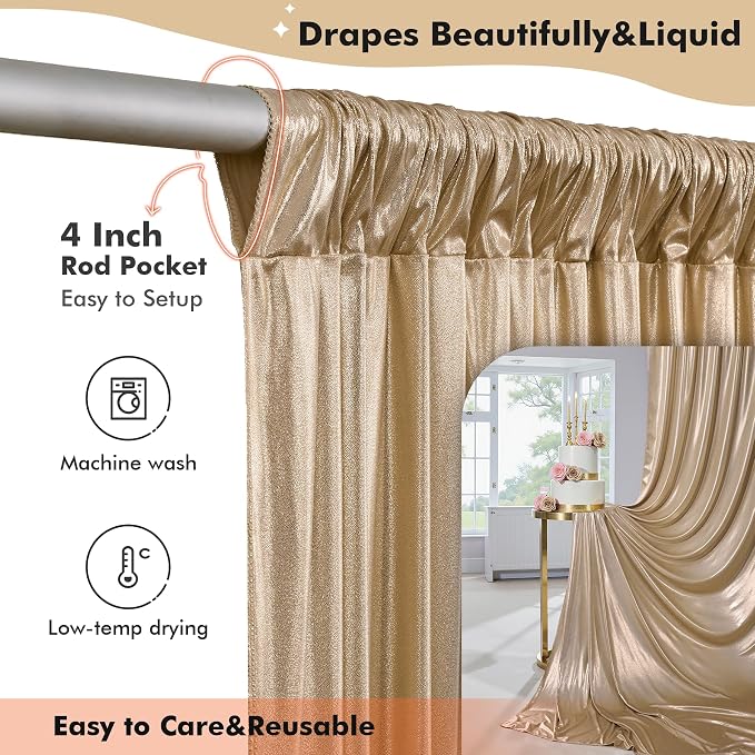 10ftx10ft Champagne Gold Sequin Backdrop Curtain - Image 8