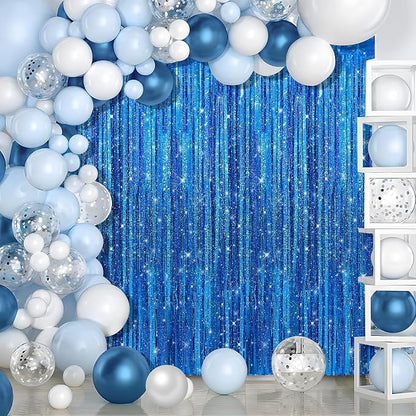 Crosize 2 Pack Laser Royal Blue Party Streamers Backdrop, 3.3 x 9.9 ft | Tinsel - Image 3