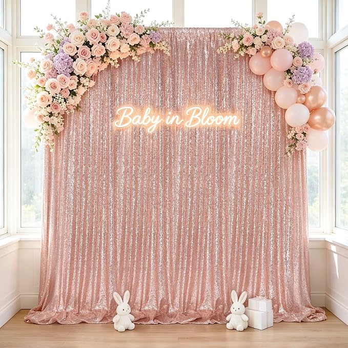 Blush Pink Sequin Curtains Backdrop 6 Pcs 2FTx8FT Shiny Shimmer Fabric | - Image 2