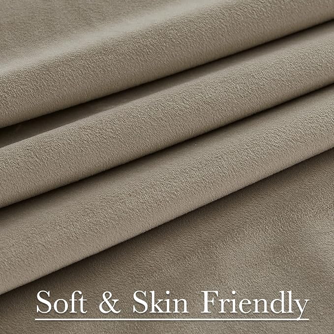 Back Tab Camel Beige Curtains 108 inches Long, Extra Wide Soft Velvet Thermal - Image 7