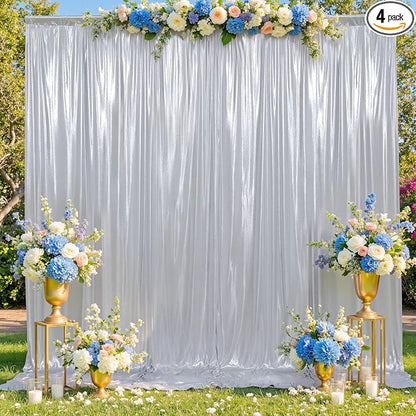 gogoparti Silver Backdrop Curtain 20x12FT 4 Panels Metallic Shine Fabric by Gogoparti