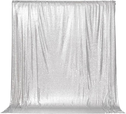 PartyDelight Silver Sequin Backdrop 8x8ft Sparkly Photo Curtain | 4 Inch Rod by PartyDelight