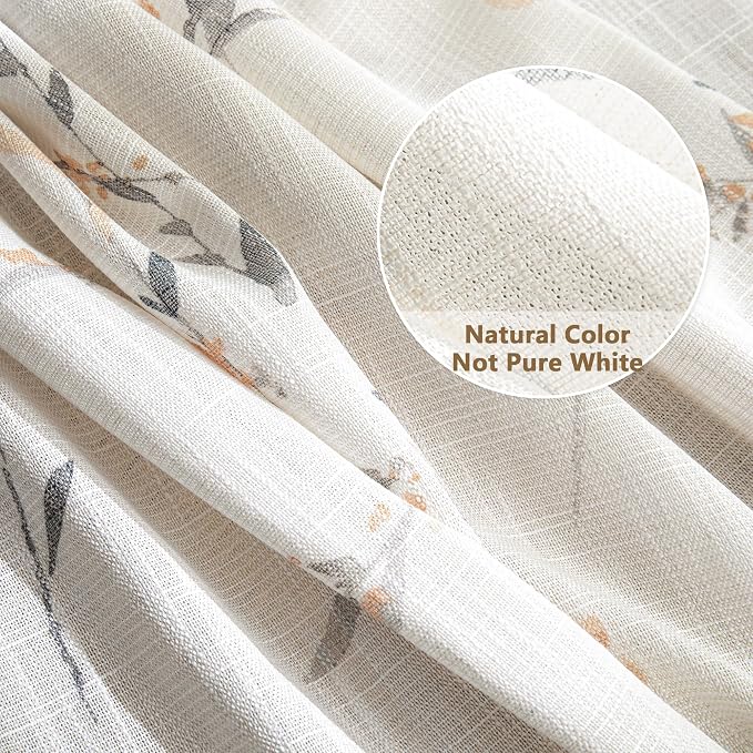 MYSKY HOME Sheer Curtains 108 Inch Length Semi Flax Linen Floral Farmhouse - Image 5