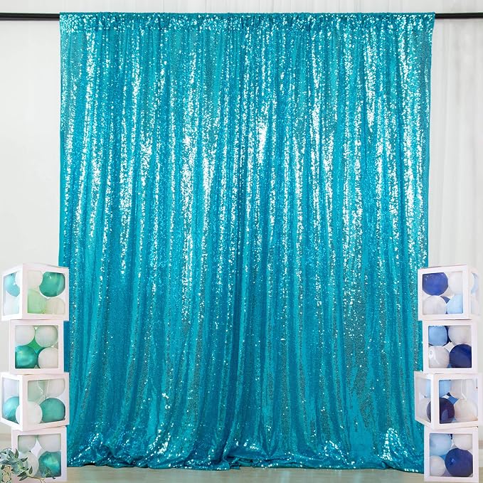 ShinyBeauty Sequin Curtain Turquoise 4FTx8FT Photo Backdrop by ShinyBeauty