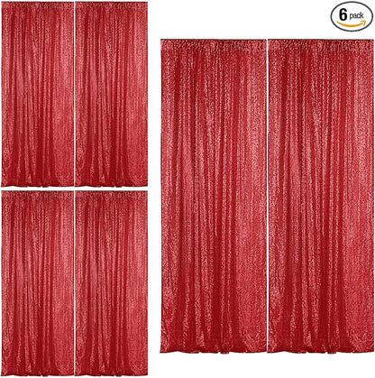 Sugargirl Red Sequin Backdrop Curtain 6 Panels 2FTx8FT Glitter Red Background by Sugargirl