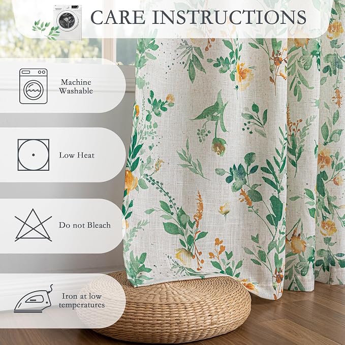 MYSKY HOME Floral Kitchen Curtains 24 Inches Linen Tier Curtains Farmhouse - Image 4
