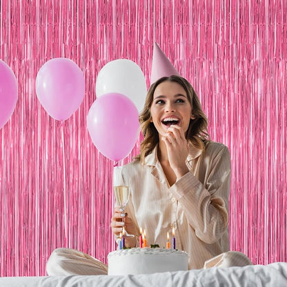 2 Pack Pink Party Decorations, 3.28 FT x 7.05 FT Pink Backdrop, Metallic Tinsel - Image 7