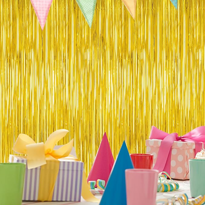 2 Pack Gold Tinsel Backdrop, 3.28 FT x 7.05 FT Metallic Fringe Curtain - Image 5