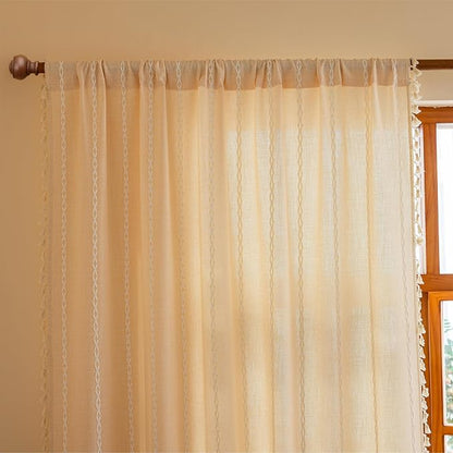 Sutuo Home Boho Curtains for Bedroom Living Room, Light Filtering Linen - Image 4