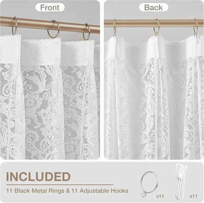 Bujasso White Lace Pinch Pleat Curtains 63 inch, Vintage Floral Sheer Drapes - Image 4