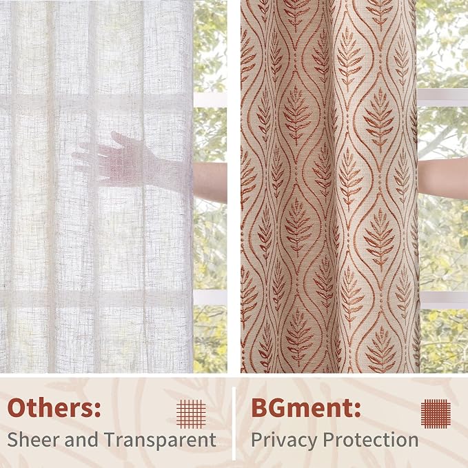 BGment Terracotta Leaf Jacquard Curtains - Image 5