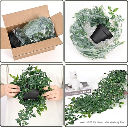 2Pcs Fake Hanging Plants with Pot Eucalyptus Leaves Fake Vines | UV Resistant - Image 5