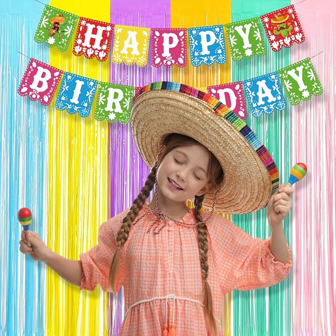 BRAVESHINE Tinsel Foil Fringe Curtains | Pastel Colourful Party Backdrop | 2Pcs - Image 3