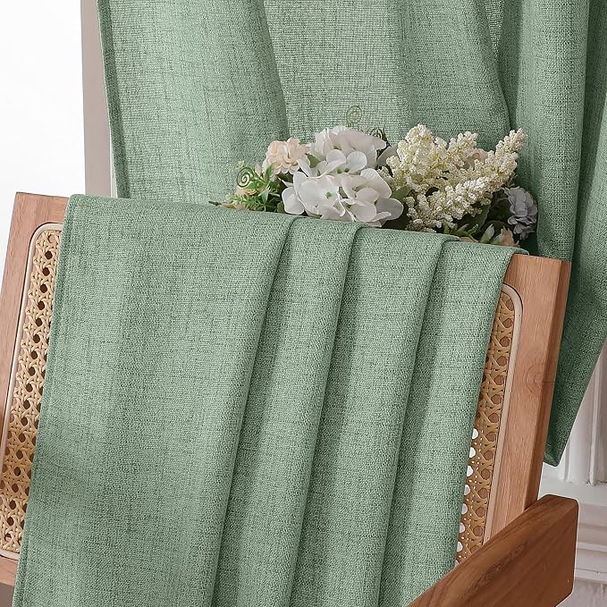 Tollpiz Short Linen Curtains Living Room Rod Pocket Semi Sheer Curtain Burlap - Image 6