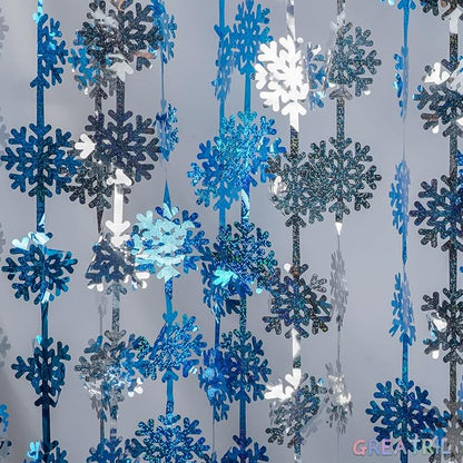 Silver Blue Snowflake Fringe Curtain - Image 6