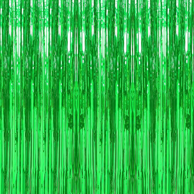 3 Pack 3.3 x 9.9 ft Green Fringe Backdrop Streamers Party Decorations | Foil by Crosize