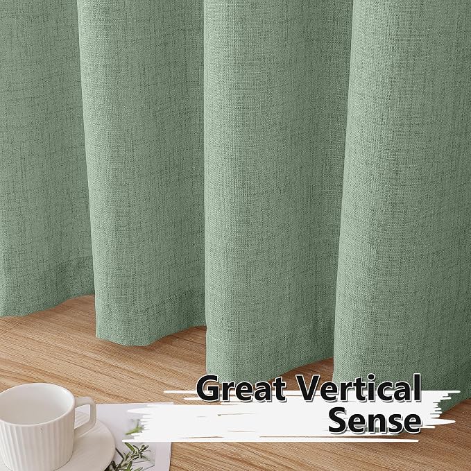 Tollpiz Linen Curtain Living Room Rod Pocket Semi Sheer Curtains Burlap Light - Image 4
