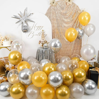 60pcs Gold and Silver Balloons, Metallic Pearl Silver Gold Balloons Clear - Image 3