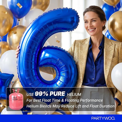 PartyWoo Number Balloons 40 Inch Blue Number 6 Kit - Image 5
