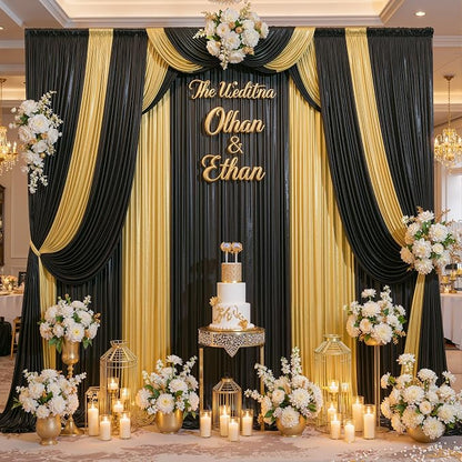 20ft x 10ft Gold Black Sequin Backdrop Curtain - Image 3