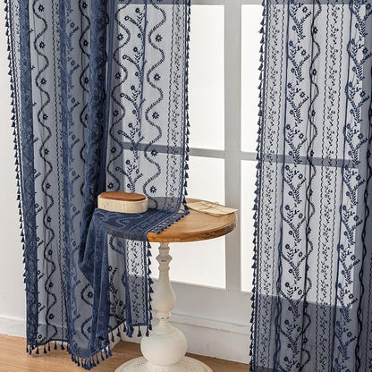 WAZZIO Boho Lace Curtains 2 Panels 84 Inch -Victorian Sheer Panel Drape French - Image 6