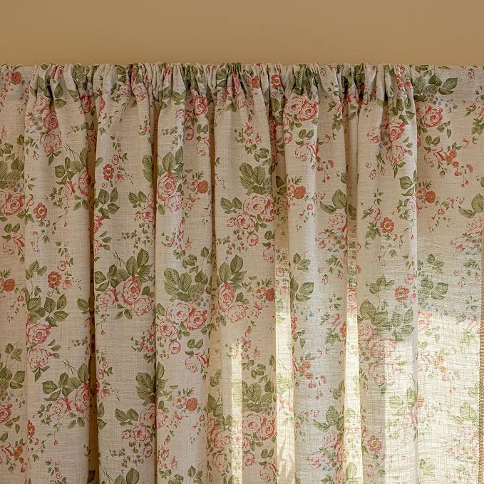 ENJOYBRIDAL Pink Floral Curtains 96 Inch Long Bedroom Semi Sheer Drapes Living - Image 4
