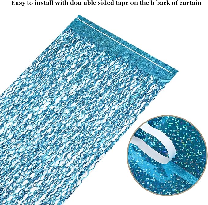 CYLMFC 3 Pack 3.3 ft x 6.6 ft Teal Foil Fringe Curtains - Image 4