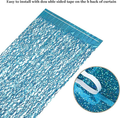 CYLMFC 3 Pack 3.3 ft x 6.6 ft Teal Foil Fringe Curtains - Image 4