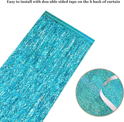 4 Pack Teal Aqua Blue Wavy Foil Fringe Curtains Party Decorations - Image 5