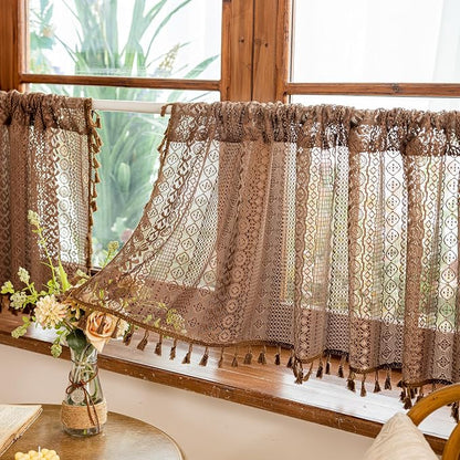 Sutuo Home Dark Coffee Boho Short Curtains Valance - Image 8