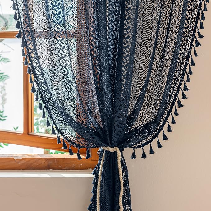 Sutuo Home Navy Blue Boho Curtains 84 inches Long - Image 3