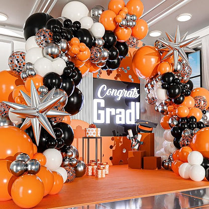 ALL-IN-1 Orange Black White Balloons Arch Kit by SherylDecor