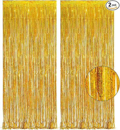 Gold Fringe Curtain Tinsel Backdrop by GREATRIL