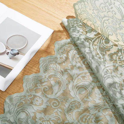 Bujasso Sage Green Lace Pinch Pleat Curtains 84 inch, Vintage Floral Sheer - Image 6