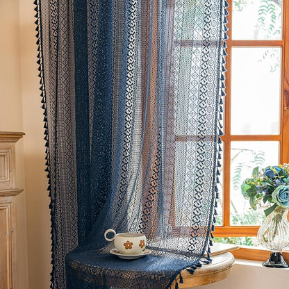 Sutuo Home Navy Blue Boho Sheer Curtains 72 inches Long - Image 4