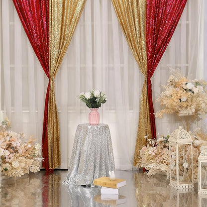 Poise3EHome Red Sequin Backdrop Curtain, 2 Panels 2Ft x 8Ft Glitter Photography - Image 3